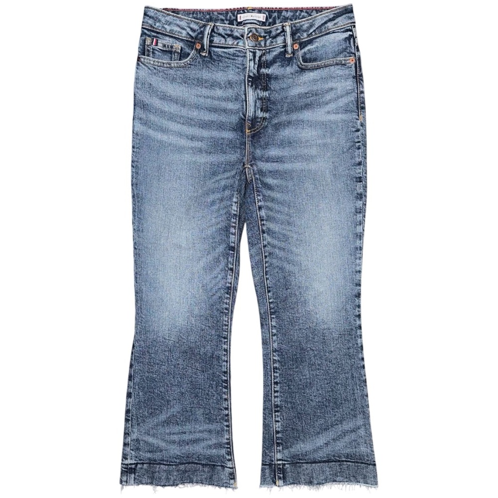 Tommy Hilfiger High Rise Crop Kick Flare Jeans Raw Hem Women’s 6 / 28 Whisker